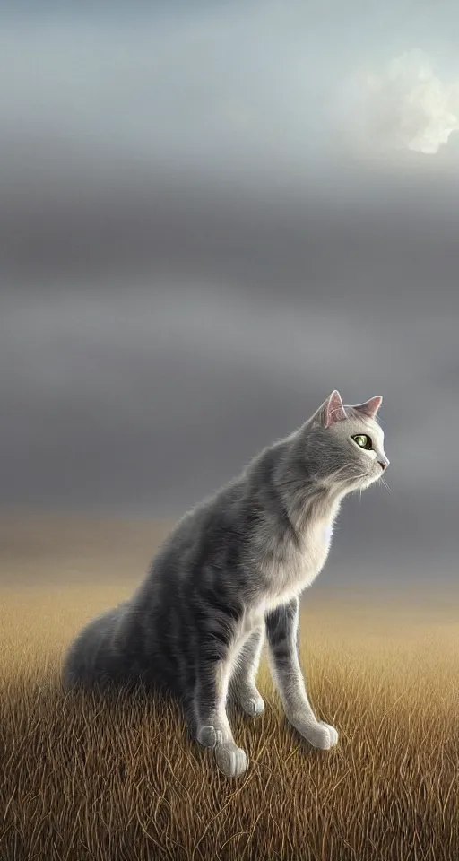 Image similar to a realistic transparent!!! ghostly cat in the steppe, summer field, misty background, from the game pathologic 2, highly detailed, sharp focus, matte painting, by franz snyders, by frans snijders, isaac levitan and asher brown durand,