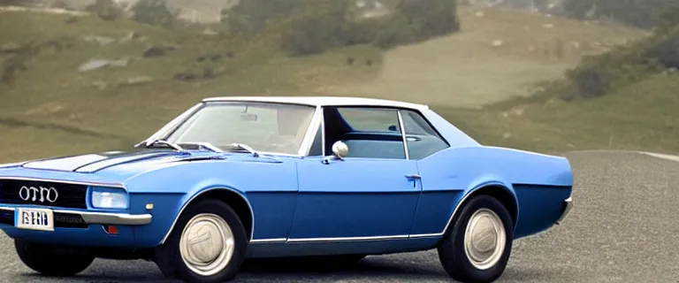 Image similar to denim blue audi camaro b 1 ( 1 9 6 7 ), establishing shot