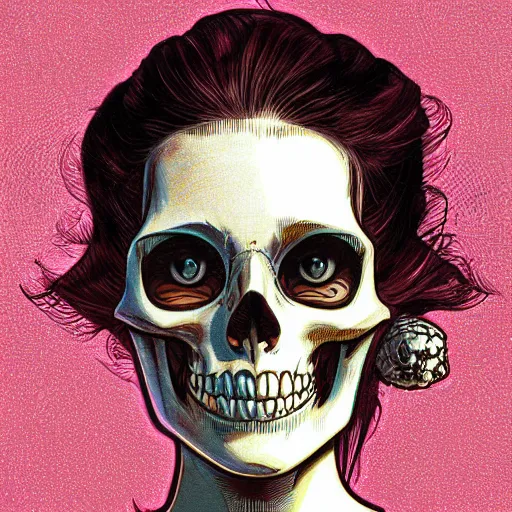 Image similar to manga skull portrait girl female skeleton realism hyperrealistic of princess peach nintendo art Geof Darrow and will cotton alphonse mucha pop art nouveau