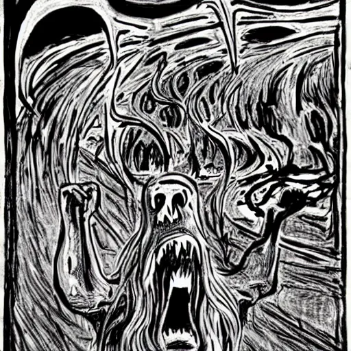 Prompt: munch's scream in the style of heavy metal comics