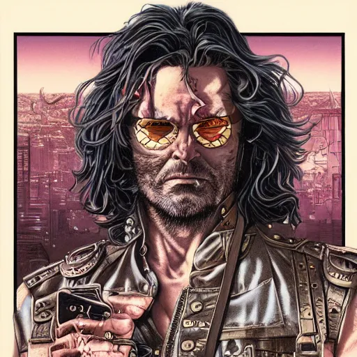 Image similar to portrait of crazy snake plissken, symmetrical, by yoichi hatakenaka, masamune shirow, josan gonzales and dan mumford, ayami kojima, takato yamamoto, barclay shaw, karol bak, yukito kishiro