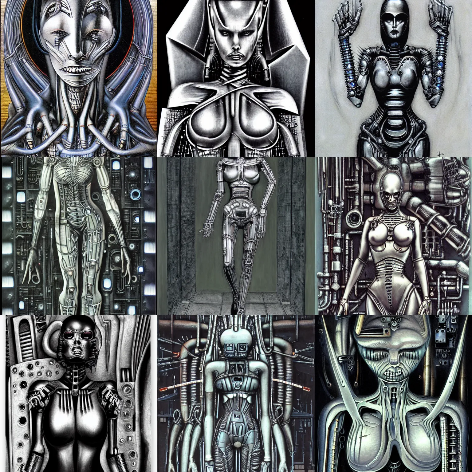 Prompt: Cybernetic woman by H R Giger