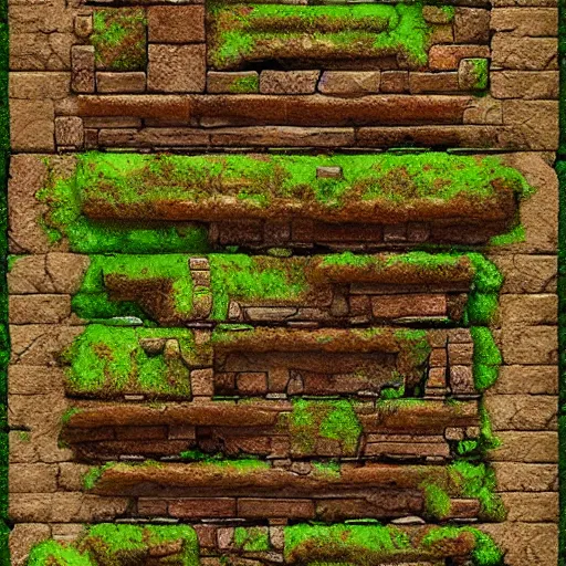 Prompt: digital hand painted dungeon rock brick with moss tile textures, digital art, fantasy, behance, pinterest, deviantart, artstation, design, rpg, detailed, digital art, incredible, digital painting