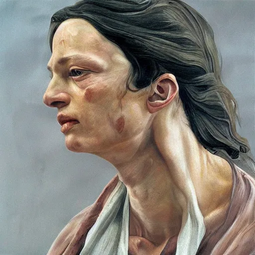 Image similar to high quality high detail painting by lucian freud, hd, arwen from lord of the rings