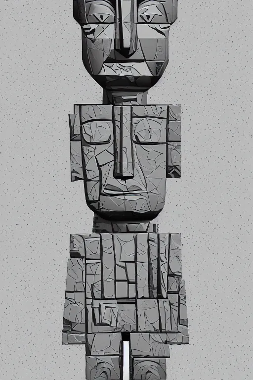 Image similar to cubist moai statue cutout digital illustration cartoon colorful beeple