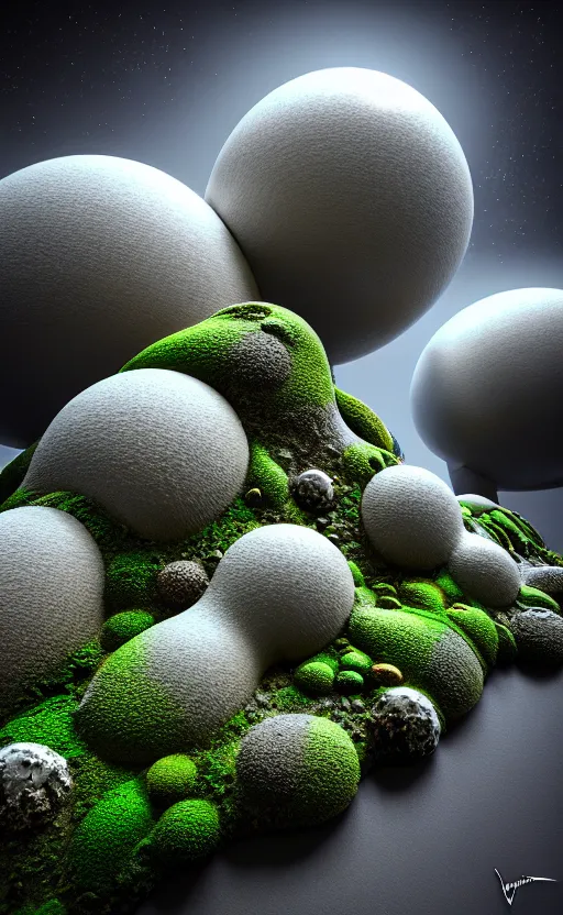 Image similar to highly detailed ultra sharp 3 d render cinematic composition of a smooth ceramic porcelain biomorphic magnolia stone nebula fluid fractal sci - fi surreal architecture landscape, granite, metallic, magnesium, marble, moss and lichen, vincent callebaut composition, mamou - mani, archviz, beautiful lighting, 8 k, unreal engine, hdr,