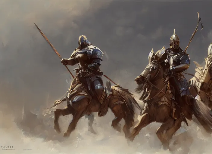 Prompt: knights cinematic shot, oil painting by jama jurabaev, extremely detailed, brush hard, artstation, for aaa game, high quality, brush stroke