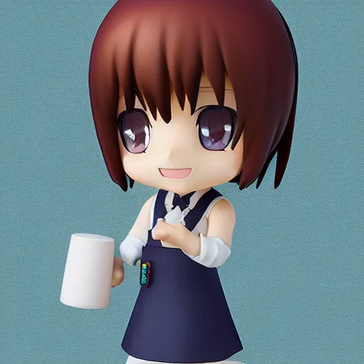 Image similar to character face portrait of a singular kawaii chibi in the sytle of kyoto animation, in simple background, nendoroid eyes, blender, toon rendering