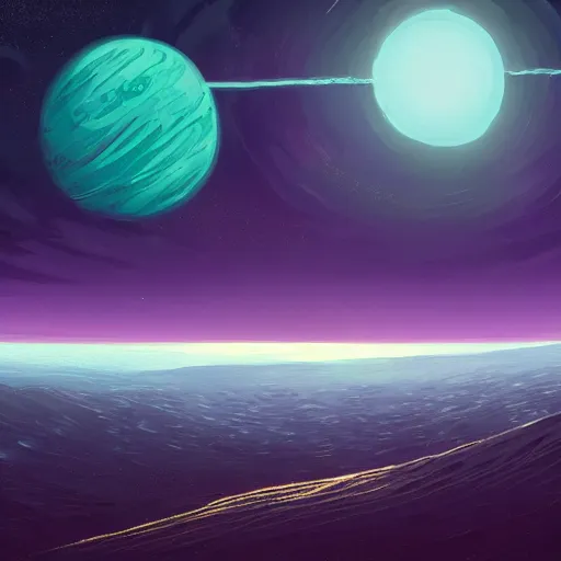 Prompt: a detailed digital painting of a marble - like planet orbiting a large purple sun in a sea of stars, by alena aenami, petros afshar and greg rutkowski trending on artstation, deviantart, planet, clouds, earth, exoplanet, stars, nubulae hubble