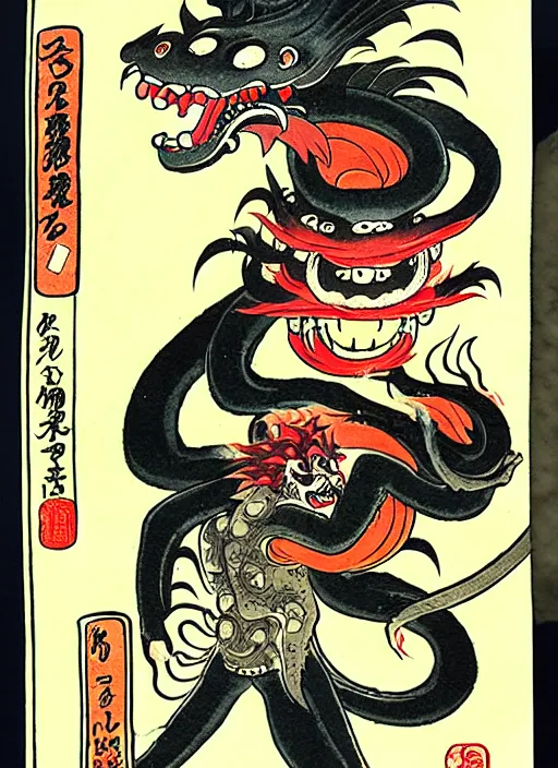 Prompt: ghost rider as a yokai illustrated by kawanabe kyosai and toriyama sekien