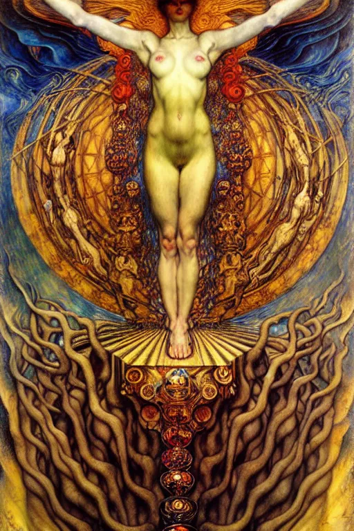 Image similar to Divine Chaos Engine by Karol Bak, Jean Delville, William Blake, Gustav Klimt, and Vincent Van Gogh, symbolist, visionary