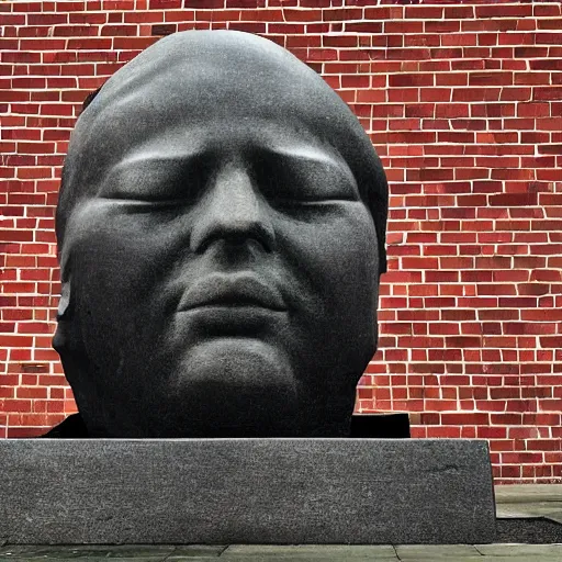 Prompt: giant statue of libertys head lying sideways on the ground