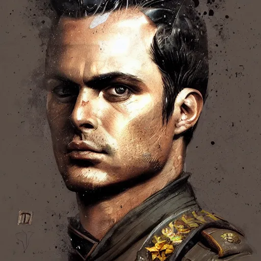 Image similar to portrait of a spanish hero rodrigo diaz de vivar, face portrait, epic, tragic, military art, fantasy, dieselpunk, hd shot, digital portrait, beautiful, artstation, comic style, by artgerm, guy denning, jakub rozalski, magali villeneuve and charlie bowater