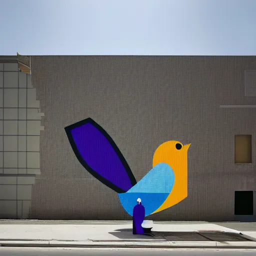 Image similar to ecstatic, unplanned by serge najjar futuresynth. a beautiful installation art of a large, colorful bird with a long, sweeping tail. the bird is surrounded by swirling lines & geometric shapes in a variety of colors