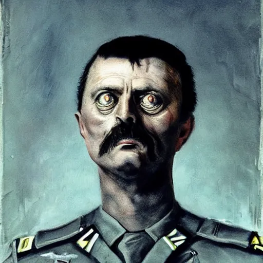 Image similar to Portrait of Igor Ivanovich Strelkov while he is calling for war total mobilization, photo-realistic, color image, 2K, highly detailed, bodyhorror by H.R.Giger