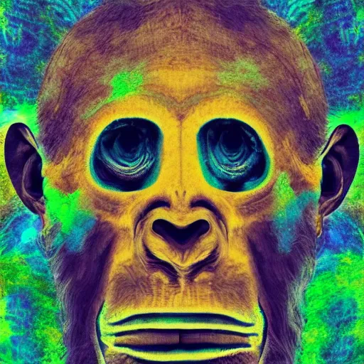 Image similar to stoned ape theory, psilocybin mushrooms, abstract, evolution