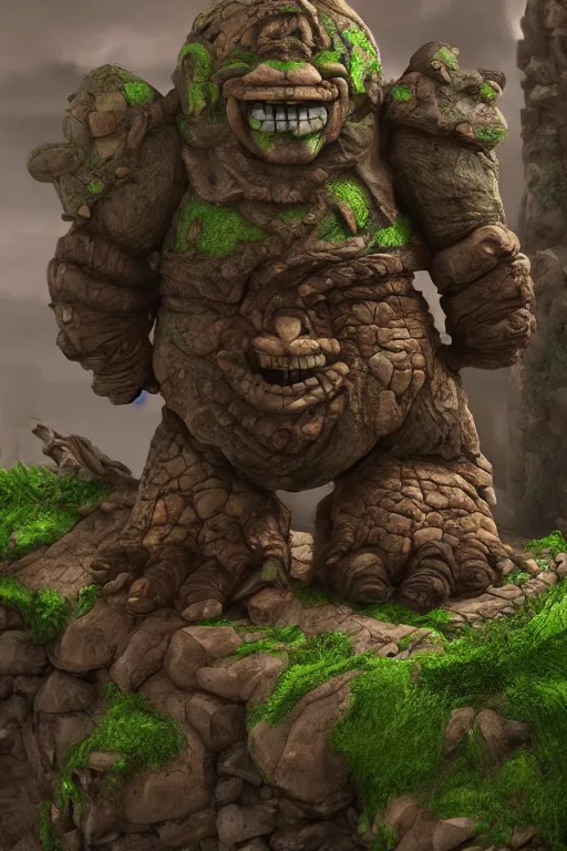 Image similar to zelda fantasy art giant golem troll wood rock greeble gemstone, global illumination ray tracing hdr fanart arstation by sung choi and eric pfeiffer and gabriel garza and casper konefal