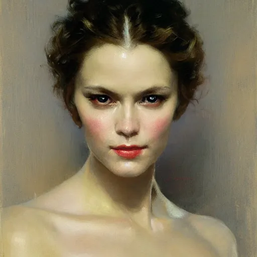Image similar to portrait of a beautiful woman, intricate, elegant, highly detailed, by ruan jia, gil elvgren, greg manchess, mucha