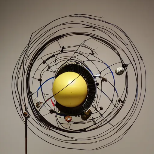 Image similar to a kinetic sculpture of this solar system, sun, orrery, canon 5 d 5 0 mm lens, papier - mache, studio, circa 3 0 6 0