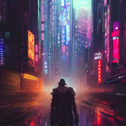 Prompt: a painting of cyberpunk tokyo ultra realistic, colour, concept art, intricate details, night, thunder, raining, eerie, highly detailed, dark fantasy, photorealistic, octane render, 8 k, unreal engine 5. art by artgerm and greg rutkowski and alphonse mucha