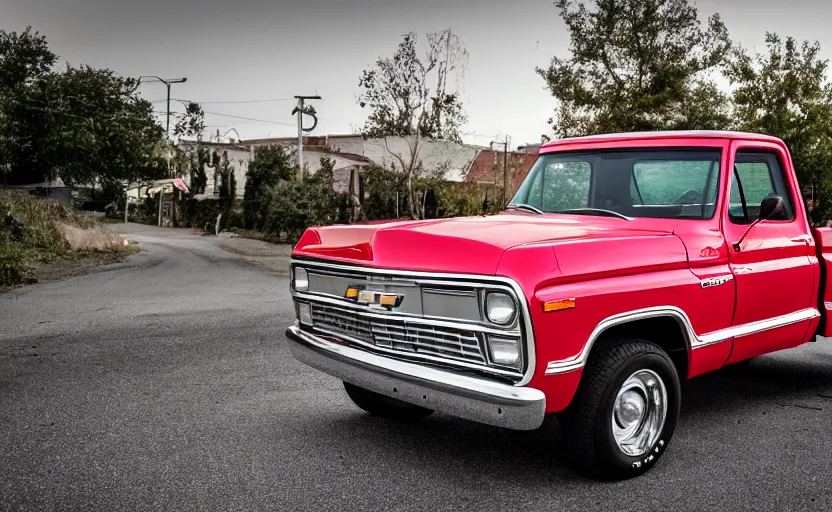 Image similar to Chevy 1974 c20 pickup truck parked on the street, Car shot, dslr photo