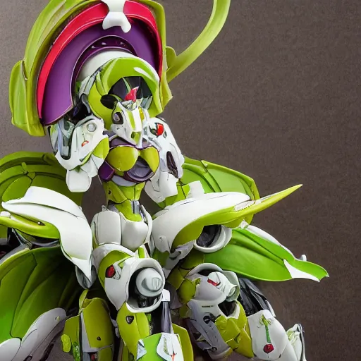 Image similar to futuristic pistia stratiotes mecha water lettuce upper body, sepals forming helmet, floral details, pistia, 8 k hd resolution, barbatos gundam with floral inlay, bandai box art, star wars, makoto kobayashi, frank gehry, raymond swanland