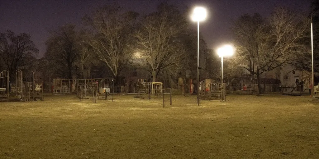Image similar to a play ground at night, haunted by ghosts of children