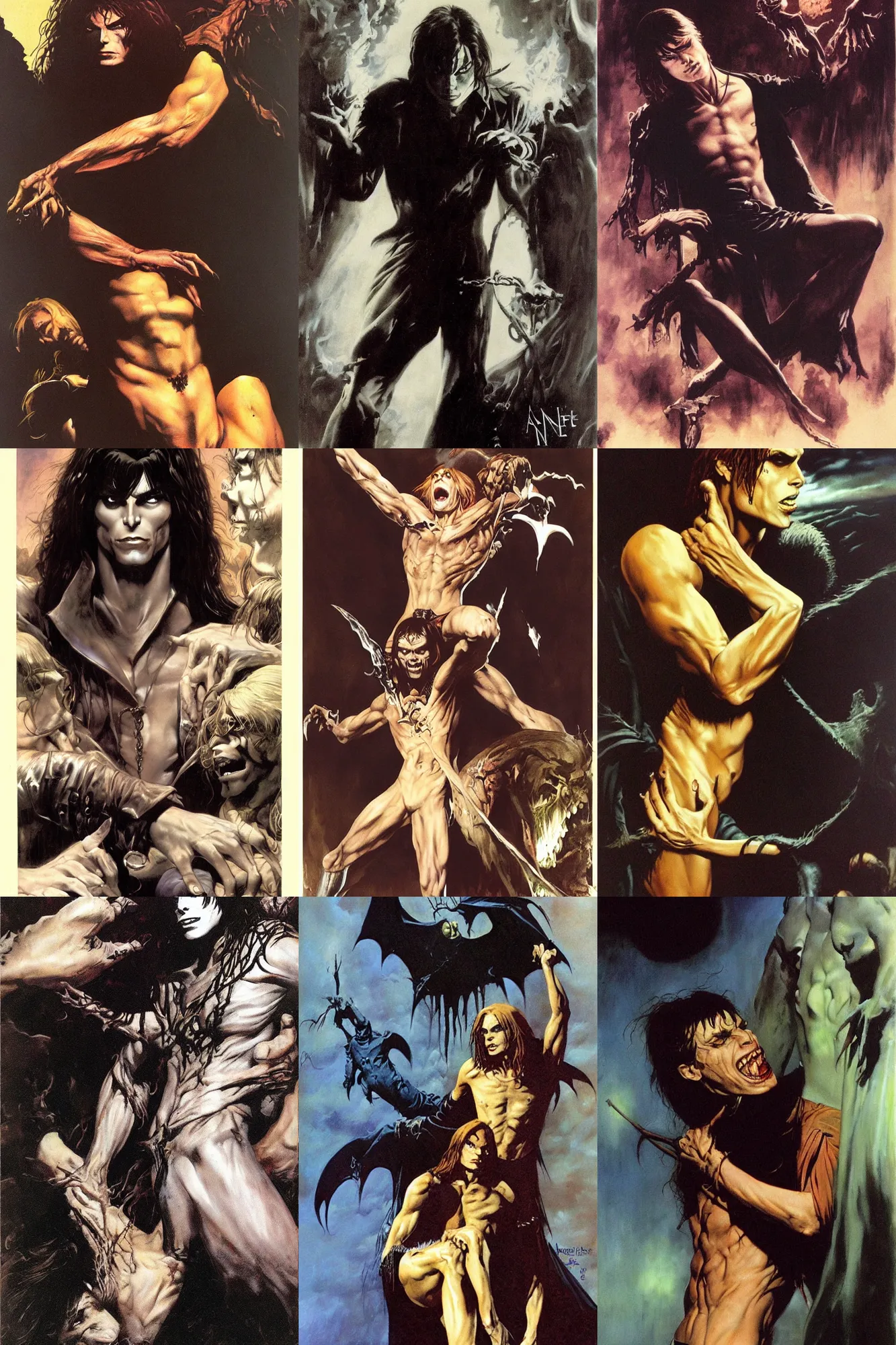 Prompt: anne rice the vampire lestat by frank frazetta, ken kelly, simon bisley, richard corben