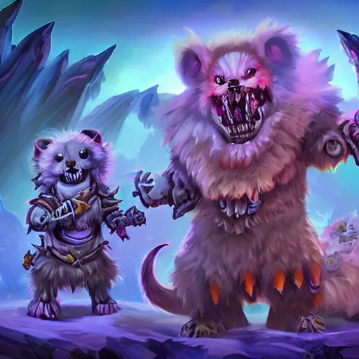 Prompt: cute fluffy animal skeleton creatures. blizzard warcraft animal creatures, graveyard background, bright art masterpiece artstation. 8k, sharp high quality illustration in style of Jose Daniel Cabrera Pena and Leonid Kozienko, violet theme, concept art by Tooth Wu, hearthstone card game artwork