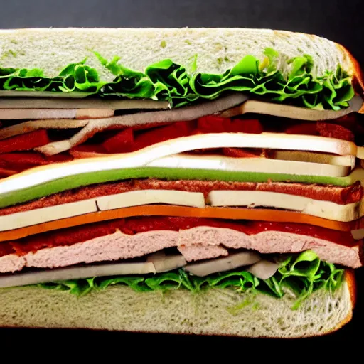Prompt: subway sandwich but it's really long and thick