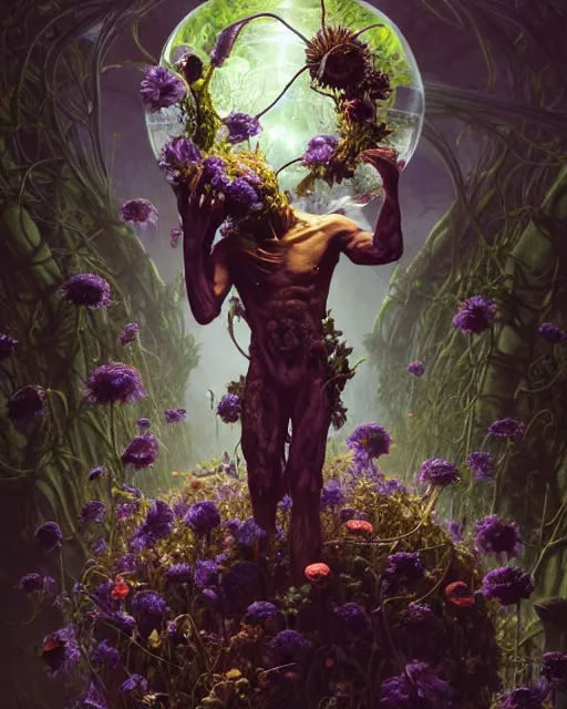 Prompt: the platonic ideal of flowers, rotting, insects and praying of cletus kasady carnage thanos dementor wild hunt doctor manhattan chtulu mandelbulb ponyo bioshock davinci heavy rain, d & d, fantasy, ego death, decay, dmt, art by artgerm and greg rutkowski and alphonse mucha and giuseppe arcimboldo