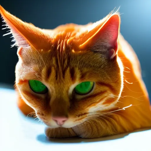 Image similar to a orange tabby cat drinking water in studio lighting close up