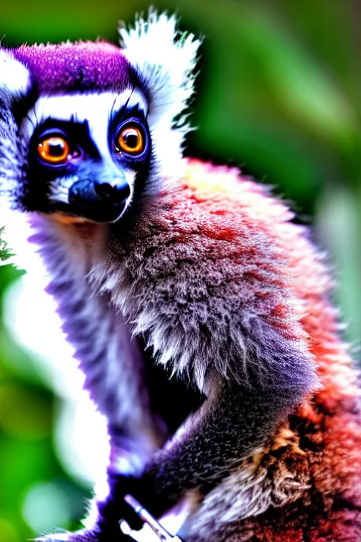 Prompt: 1 0 0 mp samsung ultrahd photo of a cute lemur in the rain at purplehour moonrise