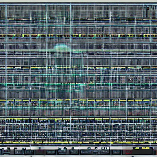 Image similar to nuclear brutalist synthetic sounds waves in infinite recursion