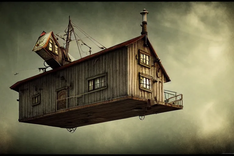 Prompt: photorealistic flying house, many details, Ultra detailed, octane render, by Alexander Jansson