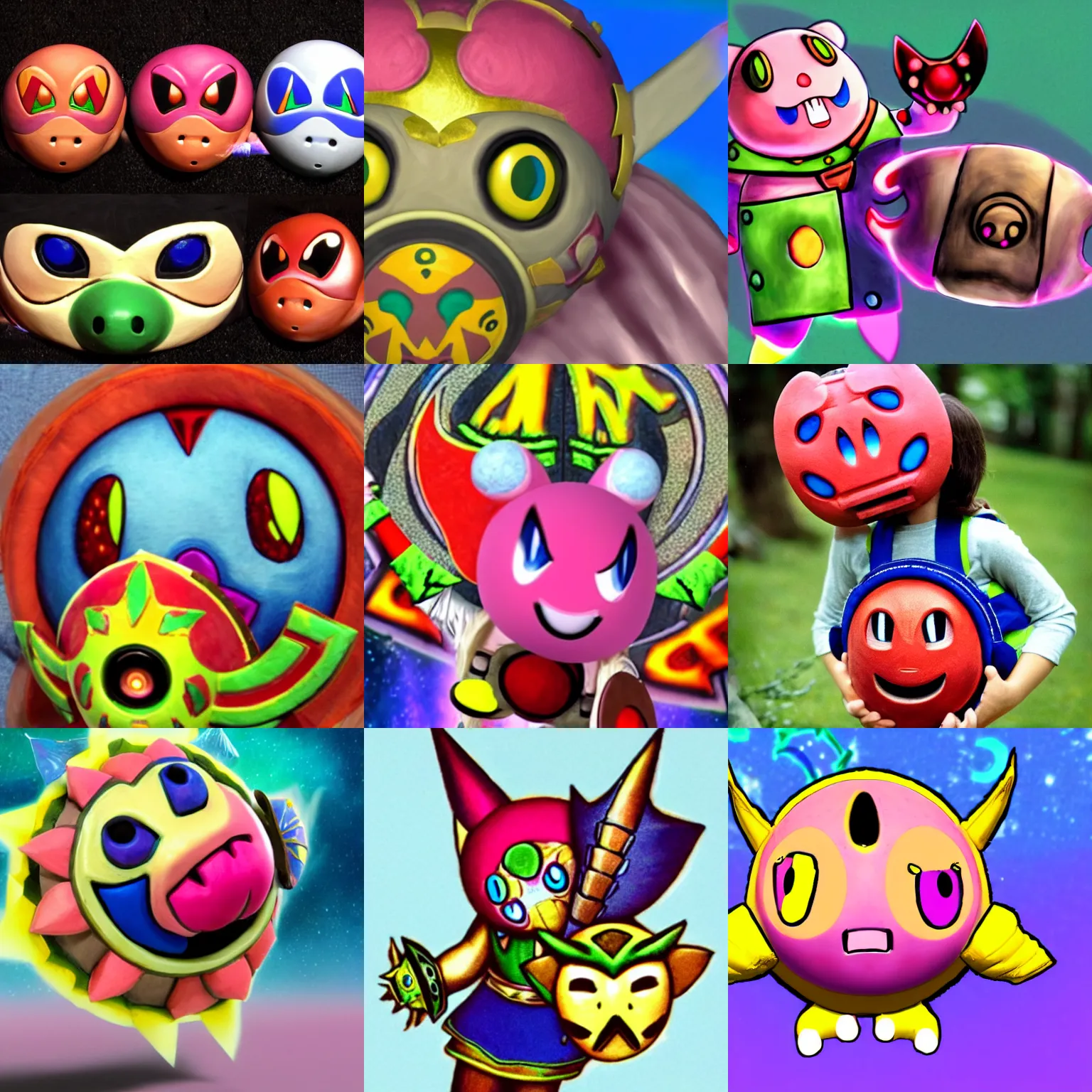 Prompt: kirby wearing the majora mask