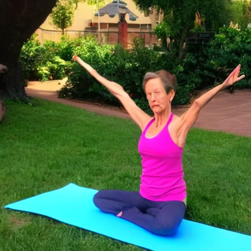 Prompt: pixar mom doing yoga