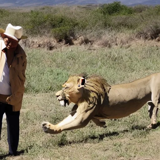 Prompt: amlo attacking a lion