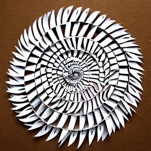 Prompt: Incredible spiral scissors cut paper in all directions,