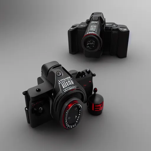 Image similar to a dark sith mirrorless camera, 3 d render