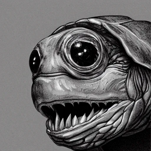 Prompt: a turtle monster, portrait, chalk digital art, fantasy, magic, trending on artstation, ultra detailed, professional illustration by Basil Gogos