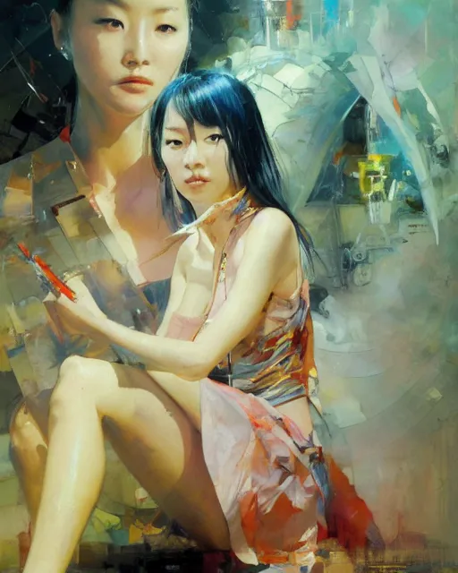 Image similar to Lee Jin-Eun by John Berkey and Gerald Brom, rule of thirds, seductive look, beautiful, in intergalactic hq, ethereal, Refined, masterpiece