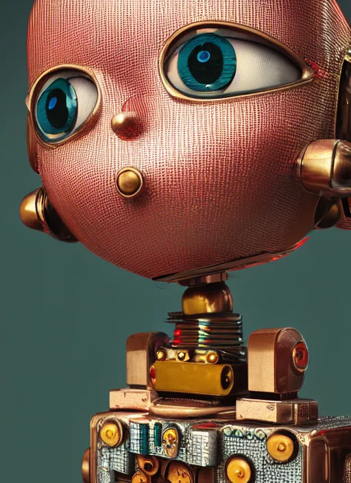 Prompt: closeup portrait of tin toy robot city, depth of field, zeiss lens, detailed, symmetrical, centered, fashion photoshoot, by nicoletta ceccoli, mark ryden, lostfish, breathtaking, 8 k resolution, extremely detailed, beautiful, establishing shot, artistic, hyperrealistic, octane render