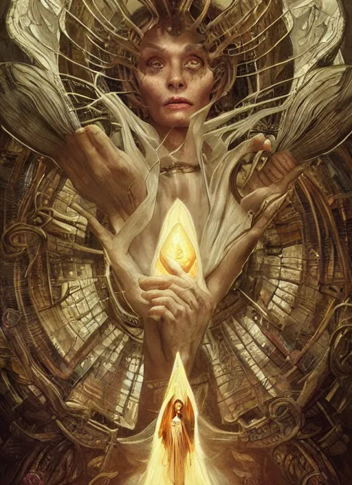 Image similar to movie poster art priest casting divine quest spell, physically accurate, moody dynamic lighting, very very intricate, very very elegant, highly detailed, digital painting, artstation, HR GIGER, Hieronymus Bosch, Francis Bacon, concept art, smooth, very beautiful, sharp focus, illustration, art by artgerm and greg rutkowski and alphonse mucha