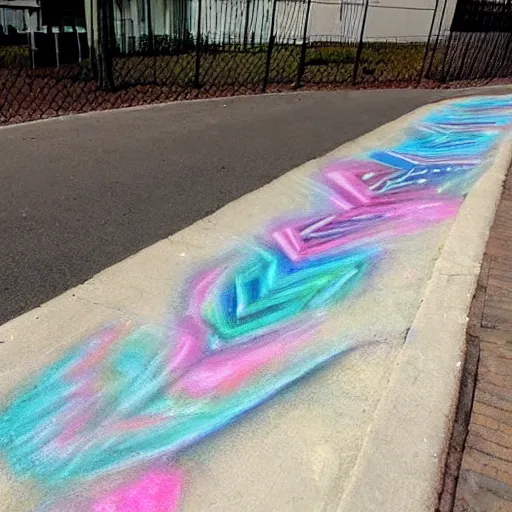 Prompt: a sidewalk chalk drawing of a twisting staircase leading to a sorrowful abyss