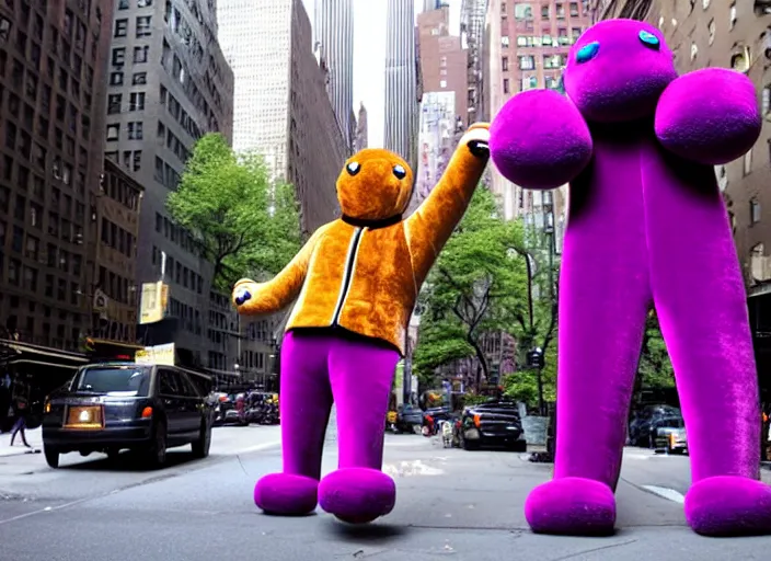 Image similar to Giant velvet and fleece puppet on the streets of New York City