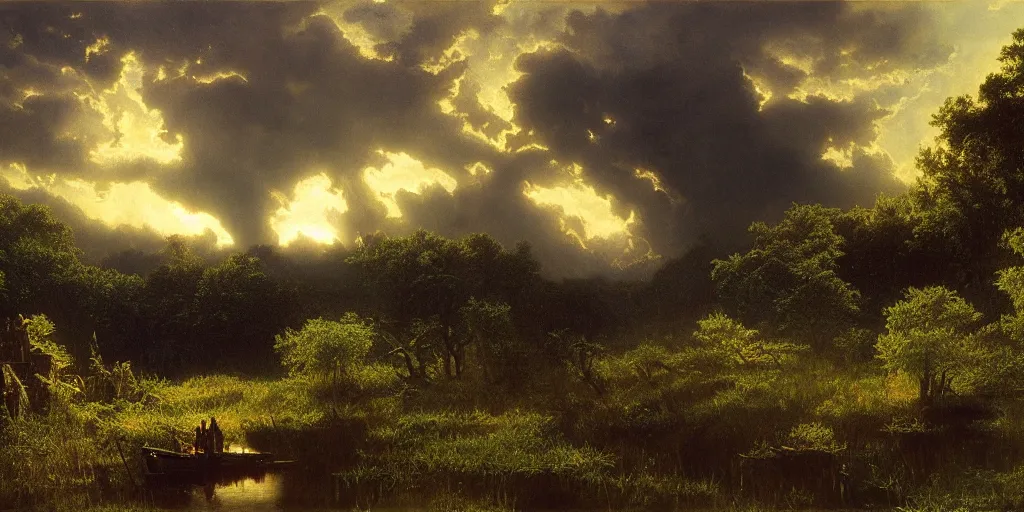 Prompt: Concept Art of cinematography of Terrence Malick film by Albert Bierstadt