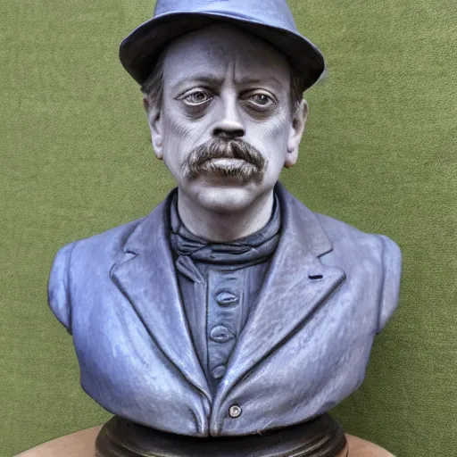 Image similar to hyper realistic closeup bust of a new england fisherman, steve buscemi, painted, colorized, bossons vintage chalkware, by emile renouf