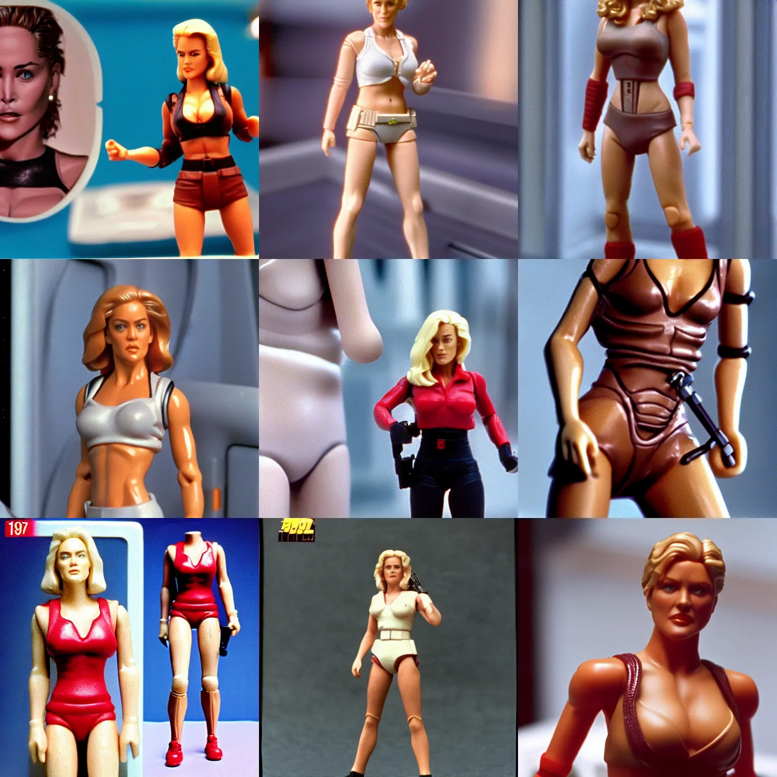 Prompt: 25 year old Sharon Stone in Total Recall 1990, Total Recall mini figure, tennis outfit, high detail photograph, 35mm