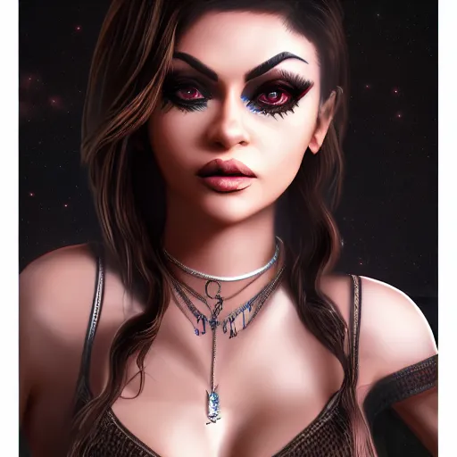 Prompt: portait of haifa wehbe loup garou style, long hair centred, hd, very detailed curve, unreal engine, final fantasy style, amazing background, rending artstation